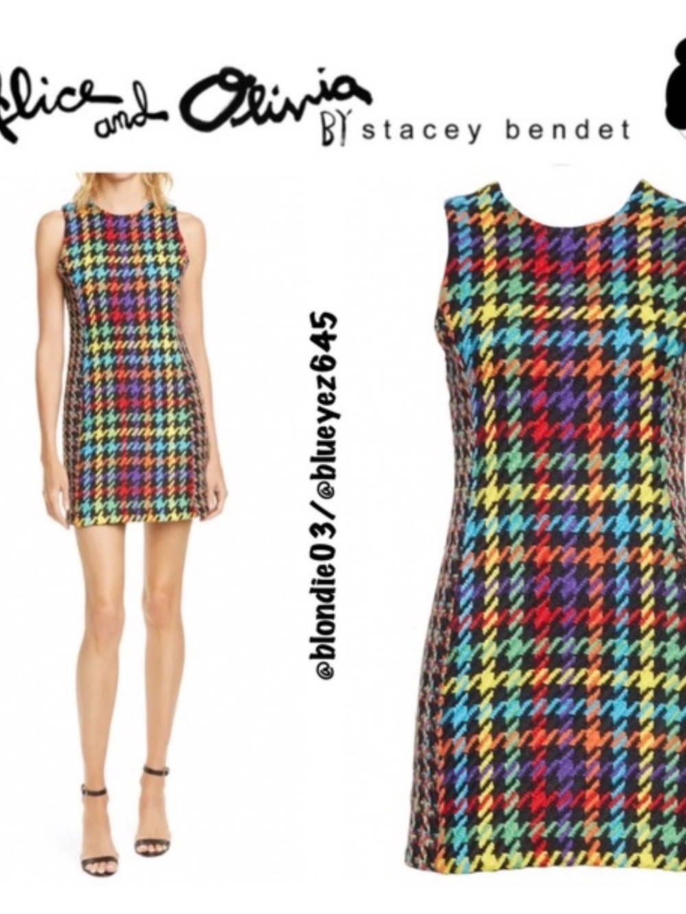 New Alice + Olivia Rainbow Houndstooth Sleeveless Mini Dress